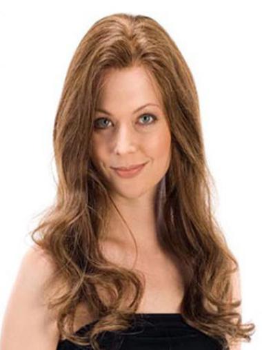 Buy Human Hair Hand Tied Wigs Wavy Brown Long Without Bangs
