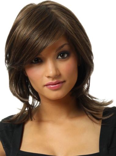 Monofilament Brown Great Shoulder Length Wigs For Cancer Patients