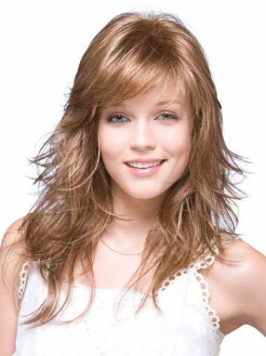 Shoulder Length Synthetic Style Medium Brown Wig