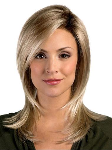 Designed Layered Straight Synthetic Shoulder Length Blonde Wigs