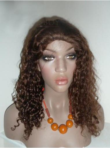 Brown Without Bangs Lace Front Wigs Curly Human Hair