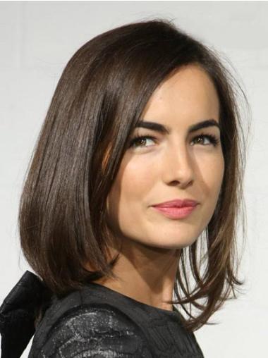 Suitable Shoulder Length Brown Monofilament Human Hair Wigs Wigh Bangs