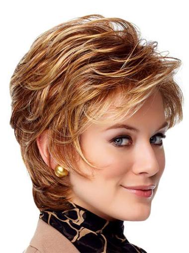Synthetic Boycuts Wavy Monofilament Comfortable Medium Auburn Wig