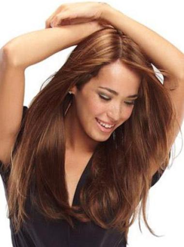 Modern 100% Hand-Tied Without Bangs Long Straight Auburn Human Hair Wig On Sale