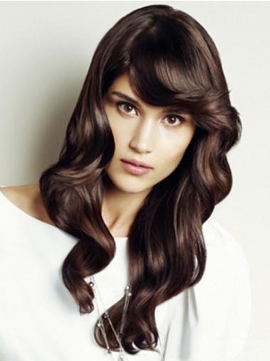 Discount Lace Front Wavy With Bangs Synthetic Long Auburn Wig
