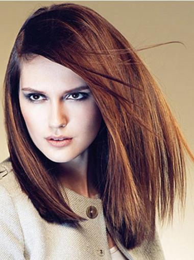 16" Top 100% Hand-Tied Without Bangs Human Hair Wig Long Hair