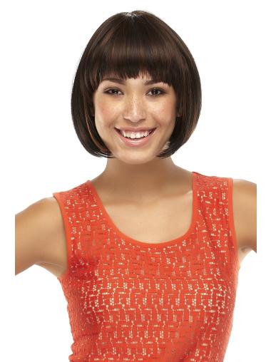 Brown Chin Length Stylish Bob Synthetic Lace Wig