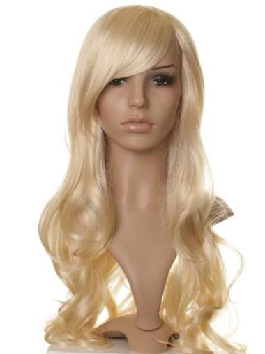 Capless With Bangs Designed Long Blond Wigs
