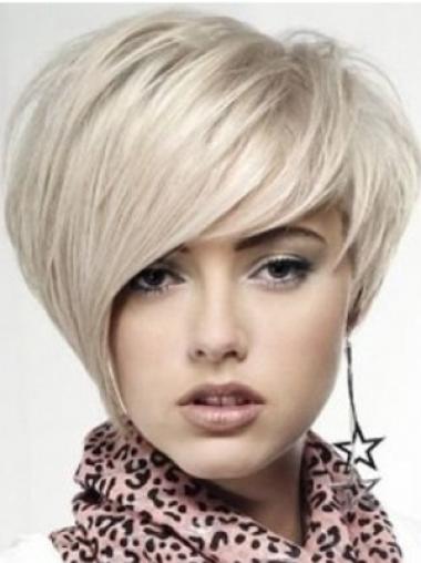 Monofilament Chin Length Straight Blonde Soft Celebrity Beautiful Human Hair Wigs