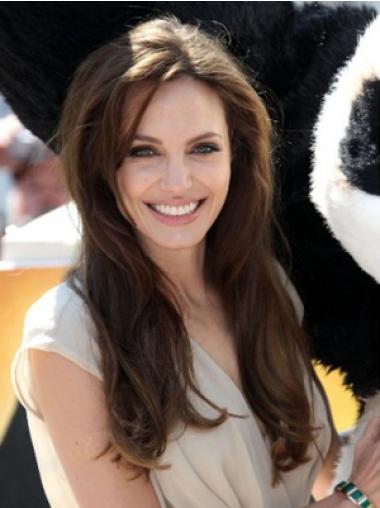 Monofilament Brown Without Bangs 18" Suitable Angelina Jolie 100% Human Hair White Human Wigs