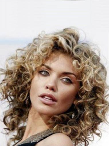 Lace Front Shoulder Length Brown Durable African American Human Hair Curly Wigs