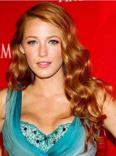 Auburn Without Bangs Wavy Top Blake Lively Human Wigs With Monofilament Caps