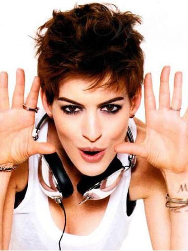 Brown Wavy Cropped Discount Anne Hathaway Wigs