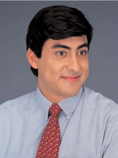 Capless Black Synthetic No-Fuss Real Looking Wigs For Men