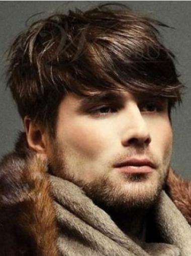 100% Hand-Tied Straight Trendy Mens Realistic Wigs