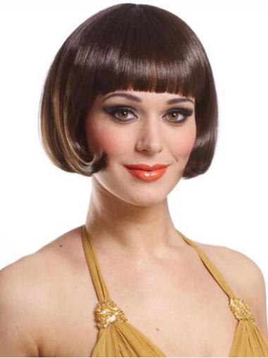 Short Synthetic Brown Capless Trendy Bob Cut Wigs