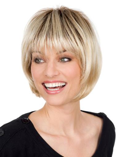 Synthetic Popular Blonde Wigs With Bangs Monofilament