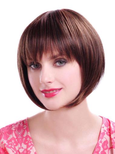 Synthetic Auburn Straight Chin Length Cheap Bob Hairstyles Wigs