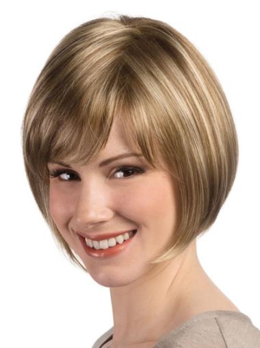8 Inches Synthetic Straight Blonde Bob Monofilament Wigs For Sale