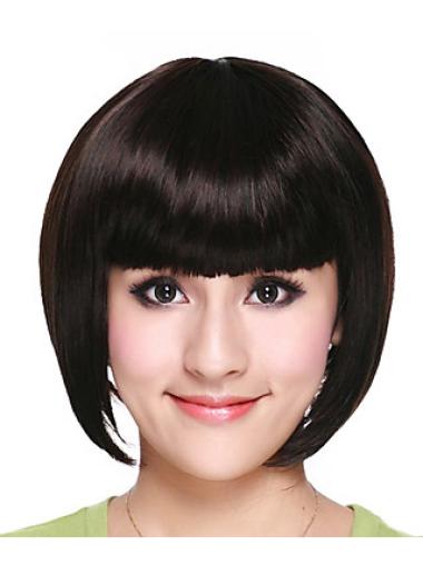 Black Straight 8 Inches Capless Chin Length Comfortable Bob Hair Wigs