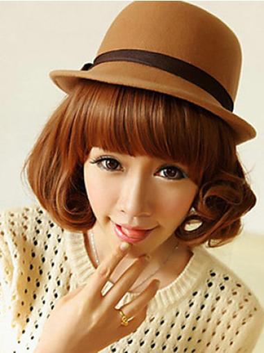 Great 12 Inches Auburn Bob Wavy Synthetic Lace Front Wigs