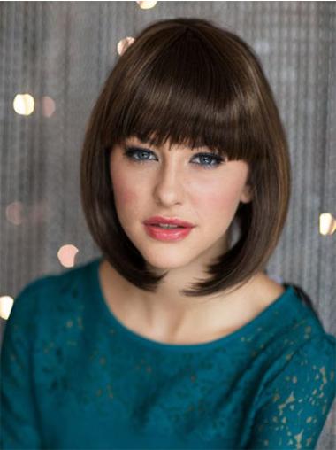 Brown Straight 10 Inches Chin Length Perfect Synthetic Wigs Bob