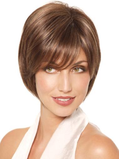 Monofilament Brown Chin Length Cheap Synthetic Bob Hair Styled Wigs