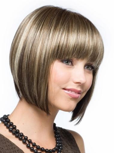Beautiful Chin Length Straight Bobs Medium Brown Wig