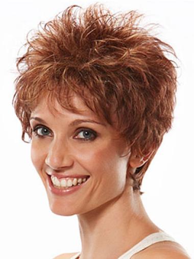 Soft Auburn Boycuts Natural Wavy Short Wigs