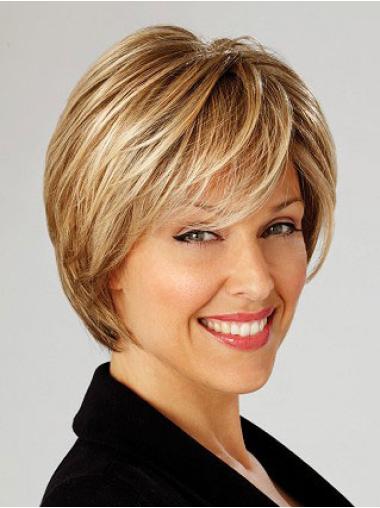 Designed Blonde Straight Short Hair For Older Ladies