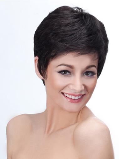 Cropped Synthetic 4 Inches Short Black Wigs