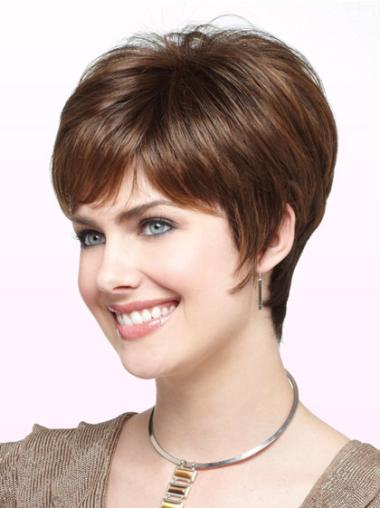 Auburn 6 Inches Boycuts Straight Synthetic Best Elderly Women Wigs