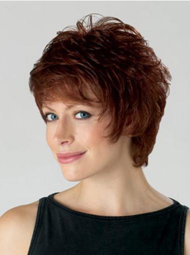 Synthetic Layered Auburn Beautiful Hair Wigs For Elderly