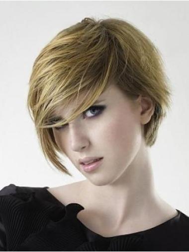 Straight Capless Layered 100 Percent Human Hair Short Wig