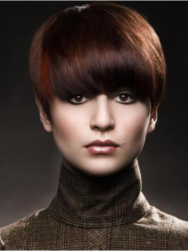 Auburn Trendy Short Human Hair Capless Wigs