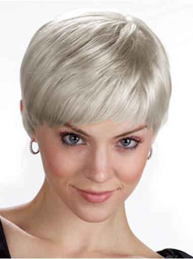 Comfortable Capless Straight Synthetic Wigs Silver Grey