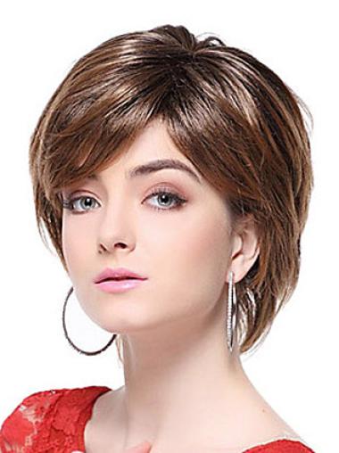 Fashionable Chin Length Straight With Bangs Medium Brown Wig