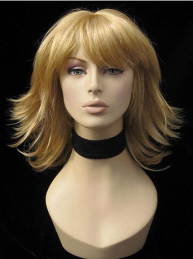 Capless With Bangs Blonde Synthetic Blonde Medium Wig
