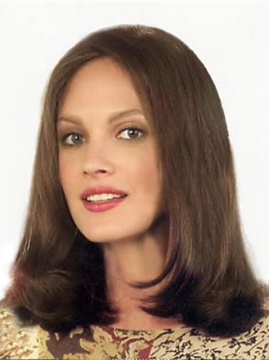 Shoulder Length Brown Without Bangs Straight Amazing Lace Front Remy Human Hair Wigs