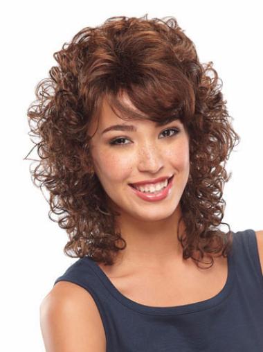 Fashion Shoulder Length Auburn Classic Curly Lace Front Wigs
