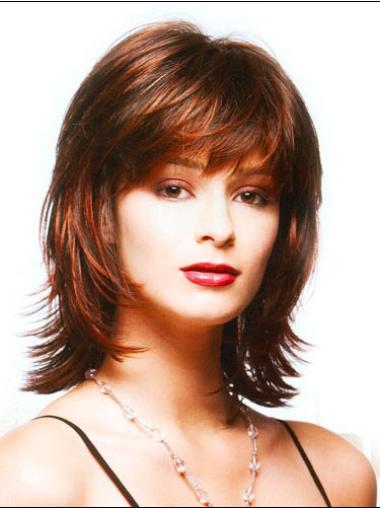 Stylish Shoulder Length Synthetic Medium Auburn Wigs