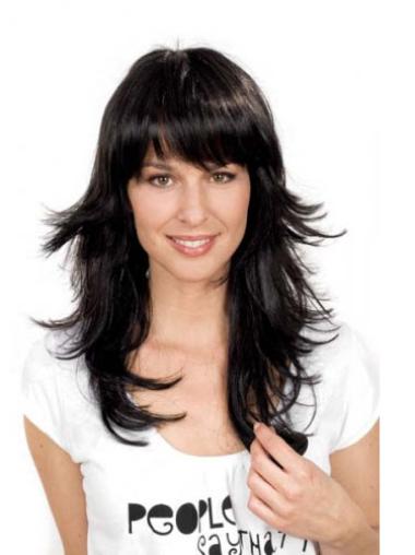 With Bangs Black Soft Straight Long Hair Wig