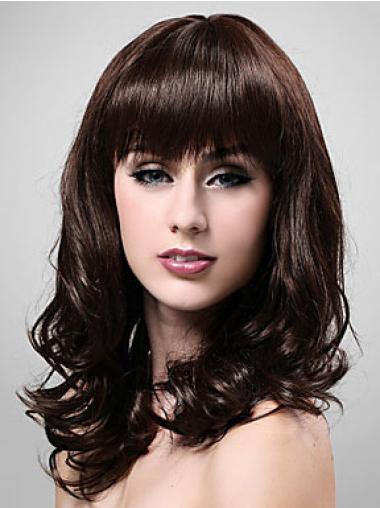 Great Wavy With Bangs Capless Wigs Medium Length Hair