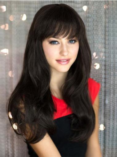 Black Capless With Bangs Straight Perfect Long Human Hair