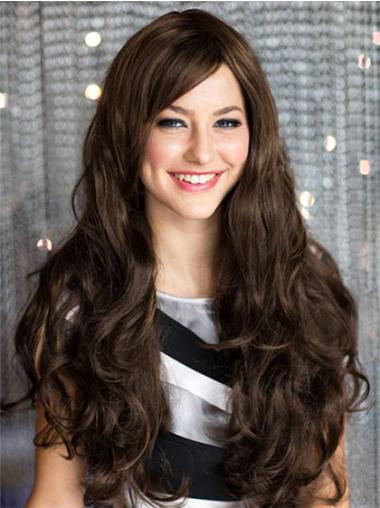 Brown With Bangs Wavy Gorgeous Long Human Hair