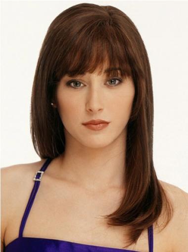 Fabulous Long 16" With Bangs Straight Top Human Hair Wigs