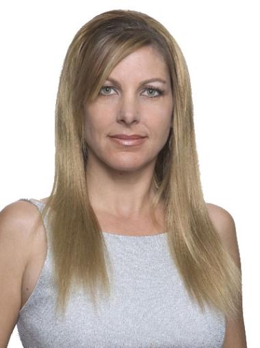 Sleek Long Blonde Natural Looking Straight Human Hair Wigs