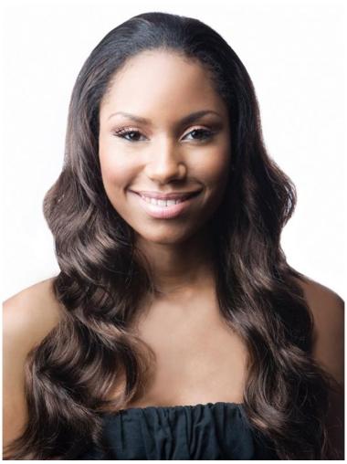 Long Wavy Trendy African American Human Hair Wigs Natural