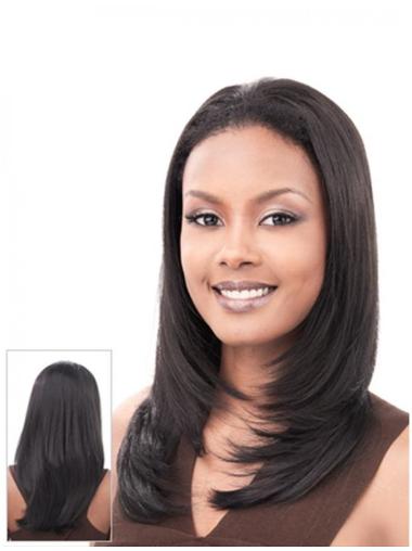 Long Straight Good Human Hair Blend Half Wigs