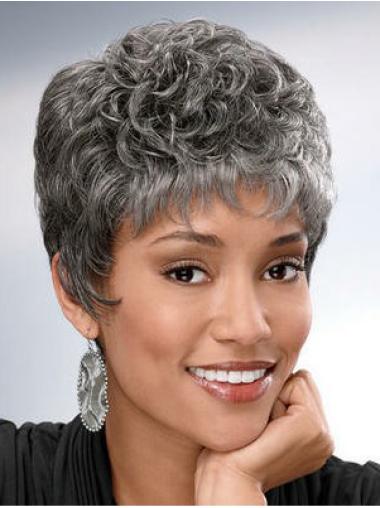 Capless Synthetic Cheap Short Grey Curly Wigs